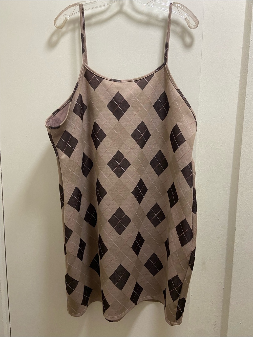 Argyle Slip Dress in Taupe and Brown